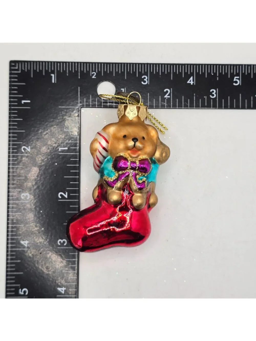 Christmas Ornament Glass Teddy Bear Stocking Thomas Pacconi Museum Series 2003